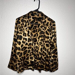 Fashion Nova Womens Small Brown Combo Animal Print Smooth Operator Satin Shirt